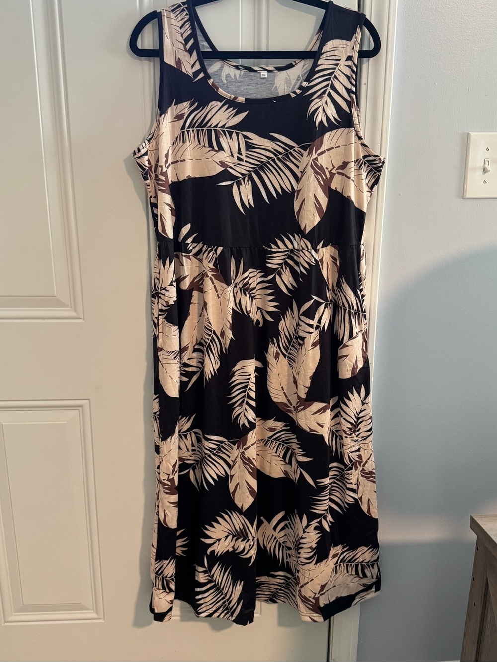 Tropical Leaf Print Dress, Dark Brown - 2XL